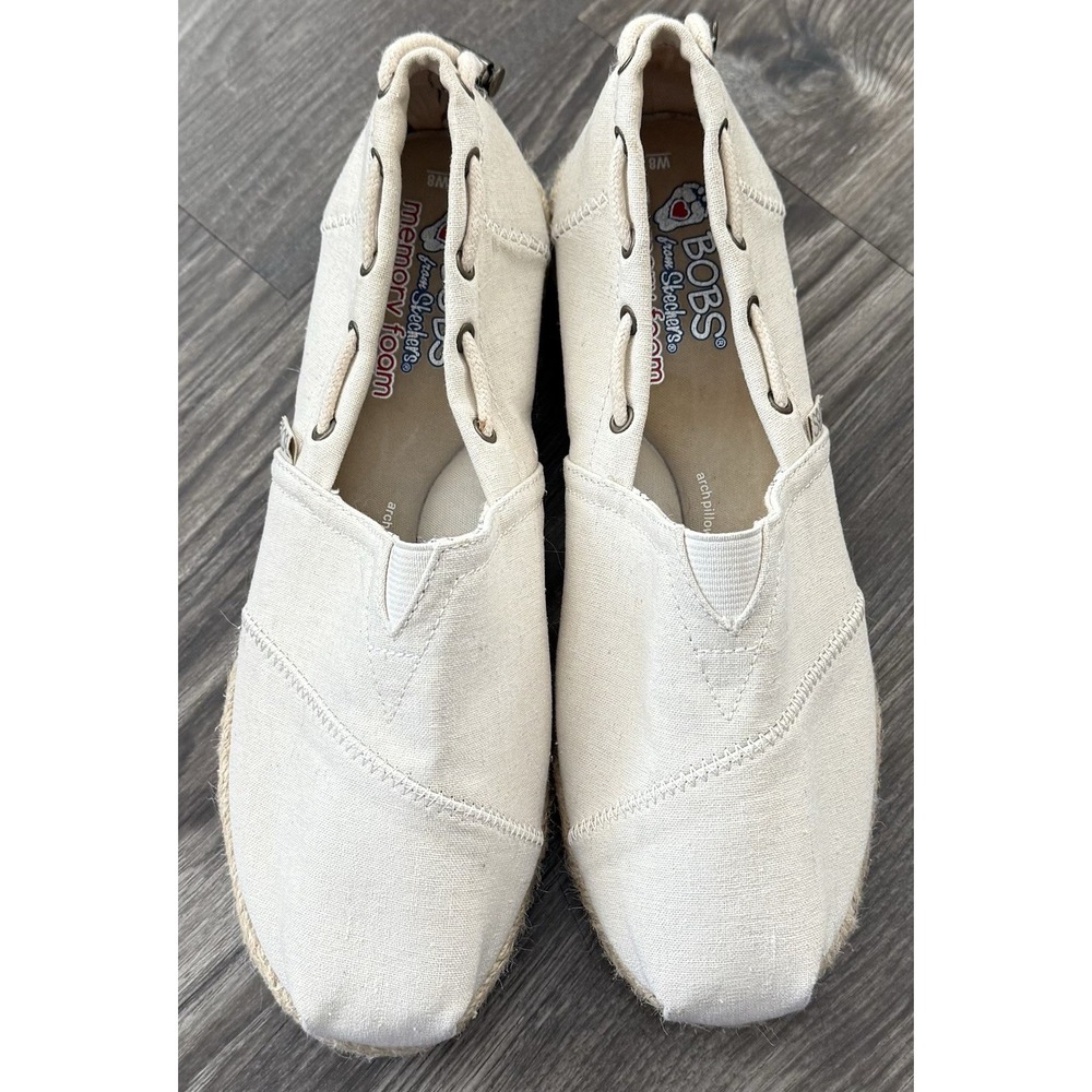 Skechers Womens Bobs Canvas Beige 1.5 Inch‎ Platform Memory Foam 8 Shoe Sandal